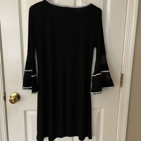 160 - MSK Black Mini Dress with Crystals on Neckline and Sleeves, Size Small - Picture 2 of 4